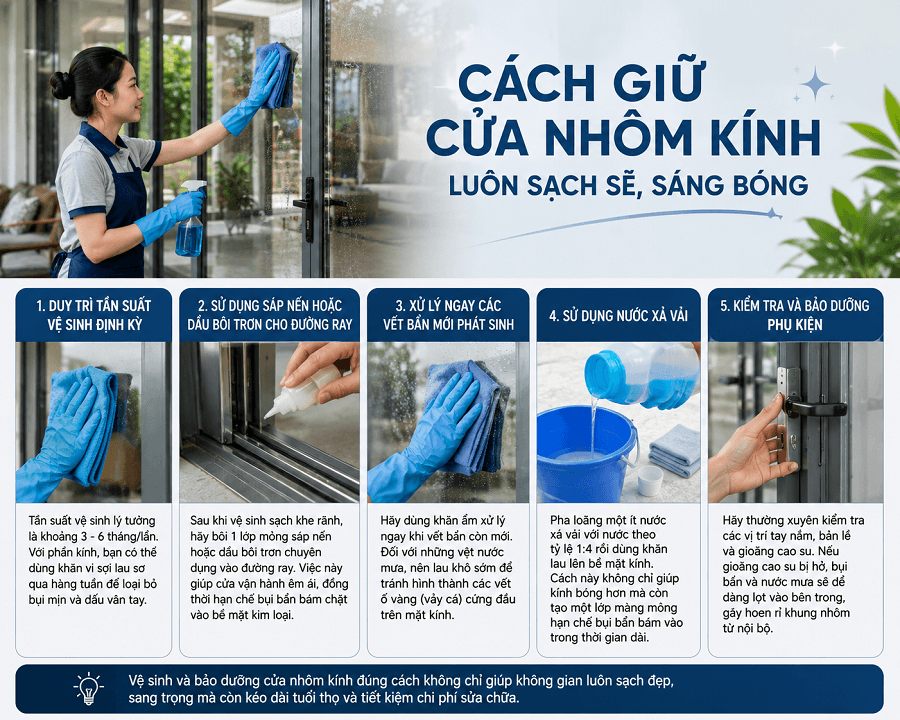 Mẹo giữ cửa nhôm kính luôn sáng bóng
